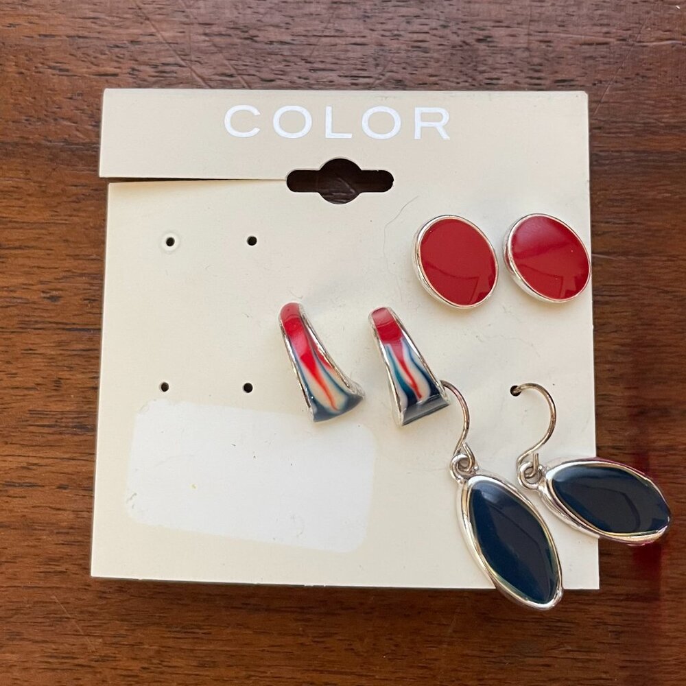 Bundle 3 for $12. Red, White and Blue Color Earrings